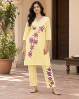 Yellow Flower Pattern Cotton Coord Set