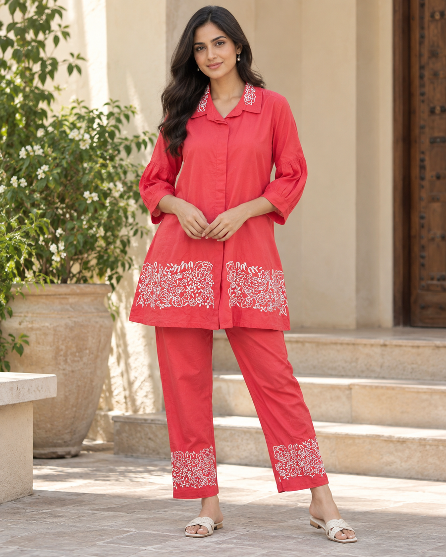 Pink Floral Cotton Coord Set front