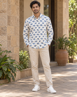 Men's Off White Elephant Block Print Full Sleeve Shirt