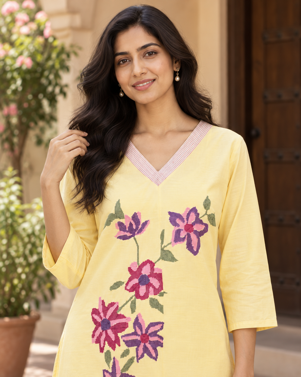 Yellow Flower Pattern Cotton Coord Set closeup — view 3