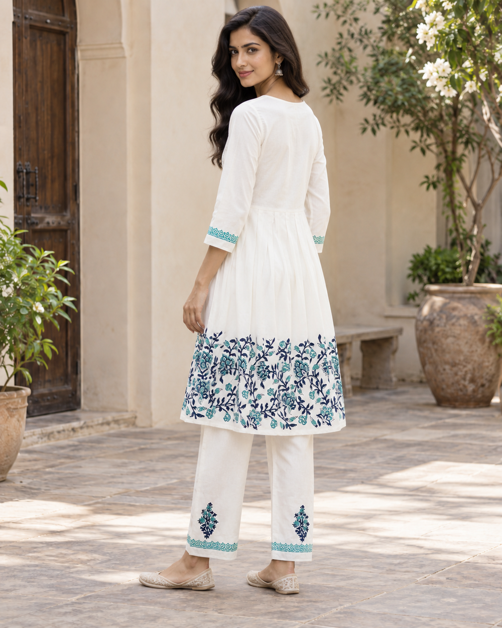 White Pattern Cotton Coord Set back — view 2