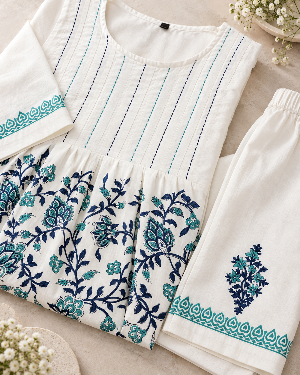 White Pattern Cotton Coord Set detailed closeup — view 4