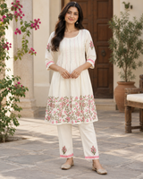 Off White Small Flower Pattern Cotton Coord Set