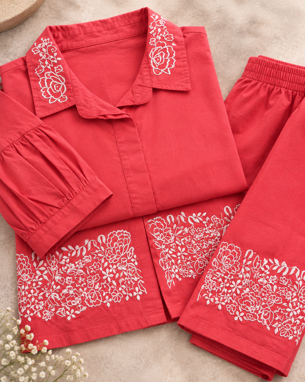 Pink Floral Cotton Coord Set detail closeup — view 4